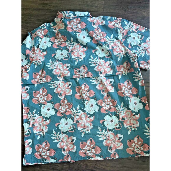 Columbia Men's PFG Trollers Short Sleeves Button Up Shirt Floral Canyon Blue XXL - Picture 6 of 8